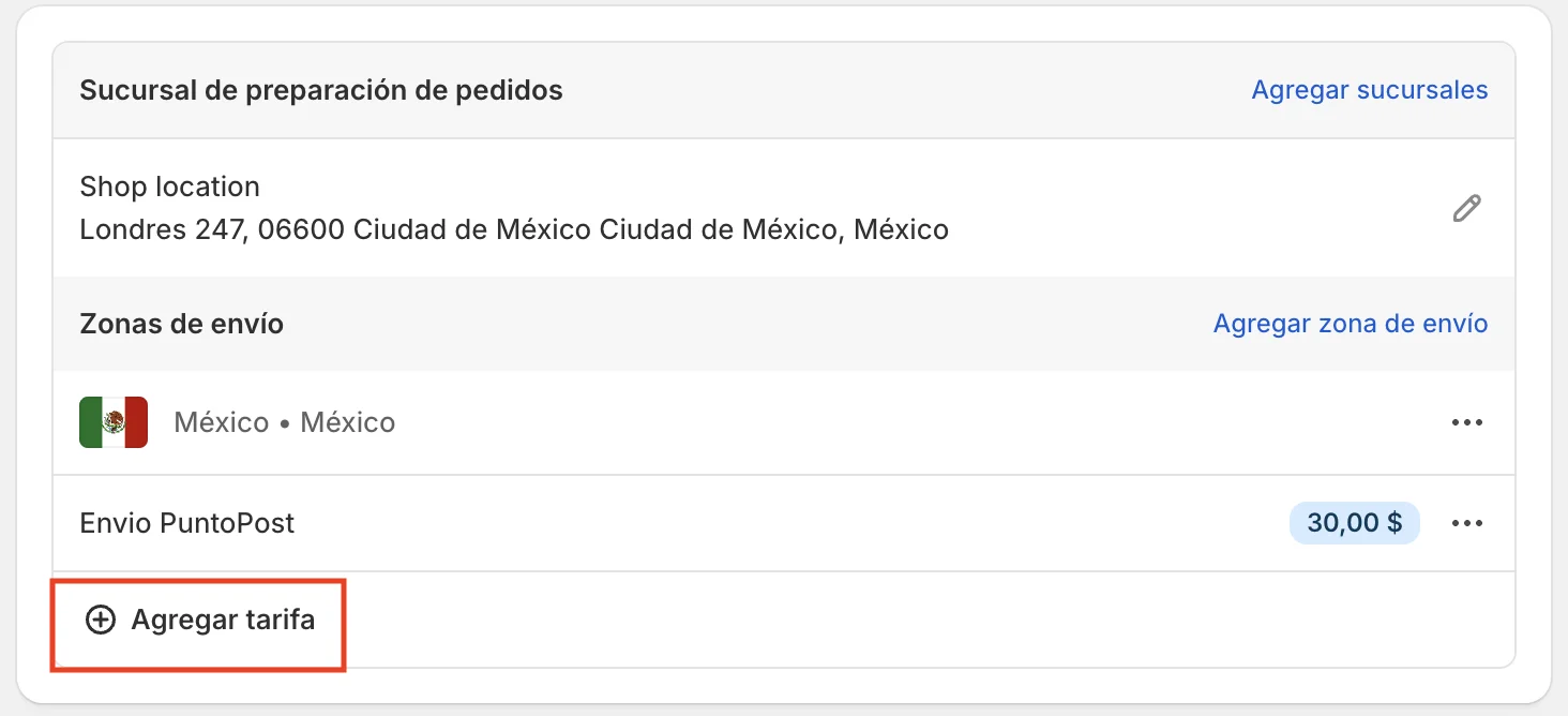Configuración de las tarifas de envío