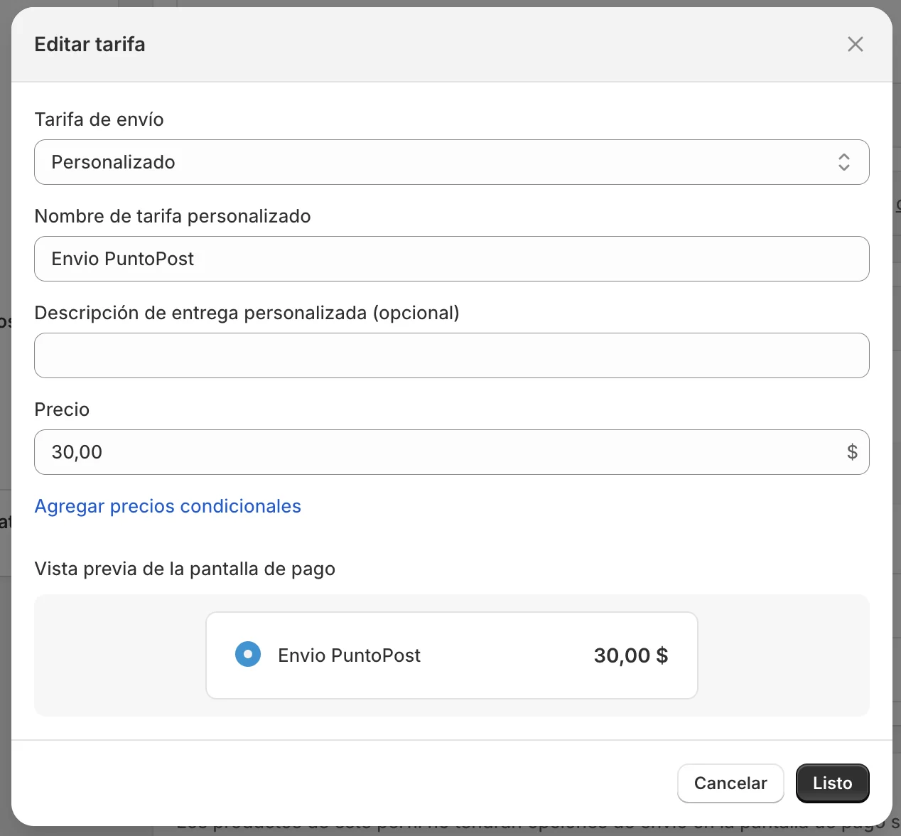 Configuración de las tarifas de envío