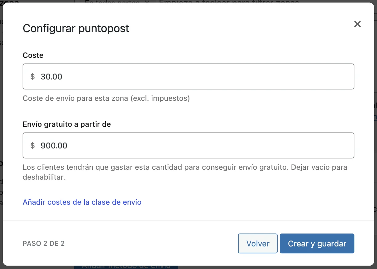 Crear método de envío