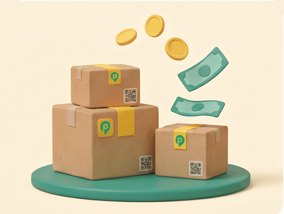 Varios paquetes apilados con monedas