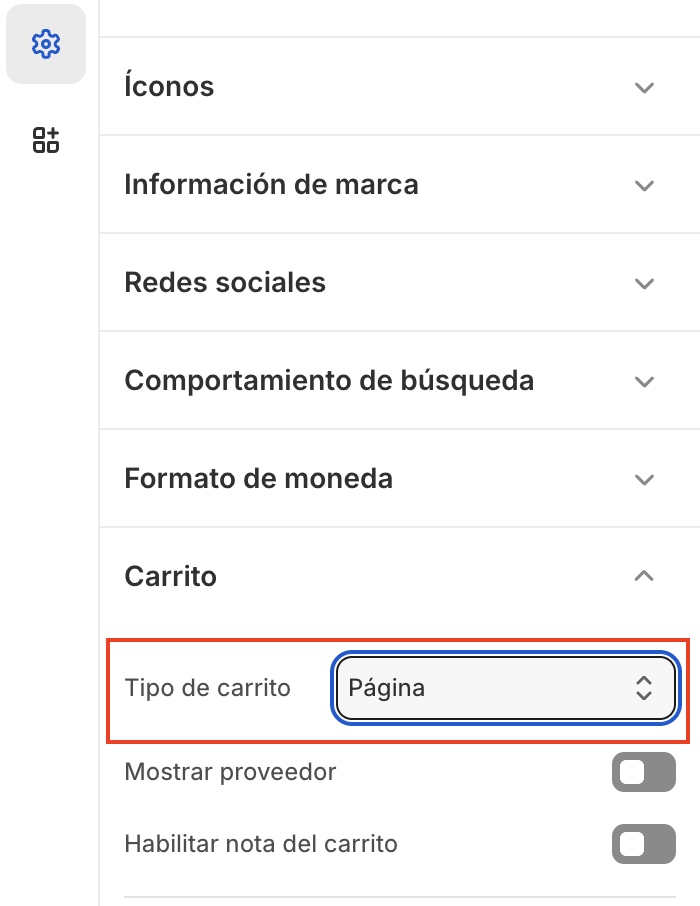 Configuración del carrito como Página
