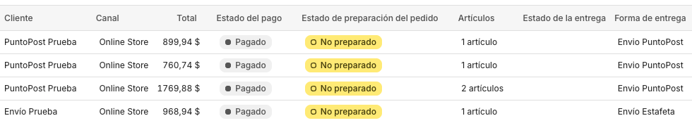 Método de envío en el checkout