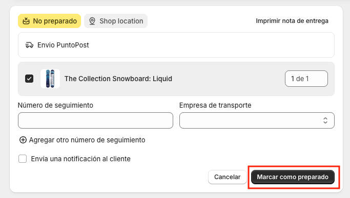 Gestión de pedidos con punto de recogida