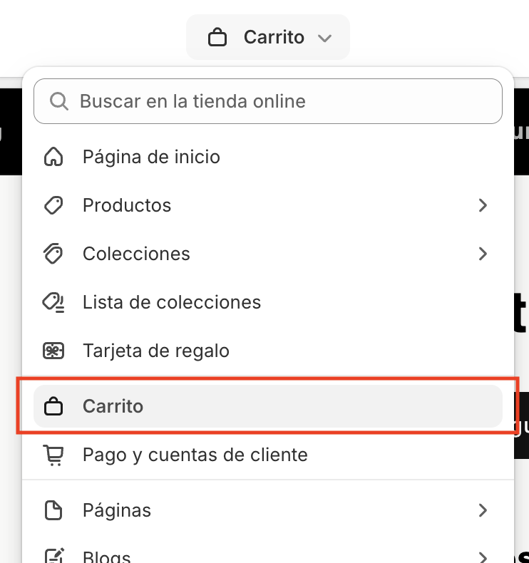 Configuración del carrito como Página