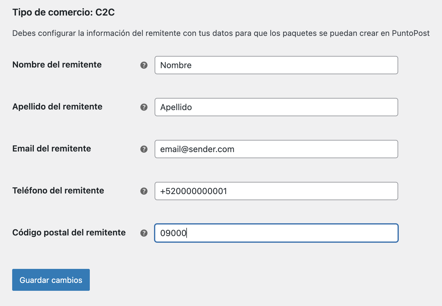 Configuración de método de envío PuntoPost C2C