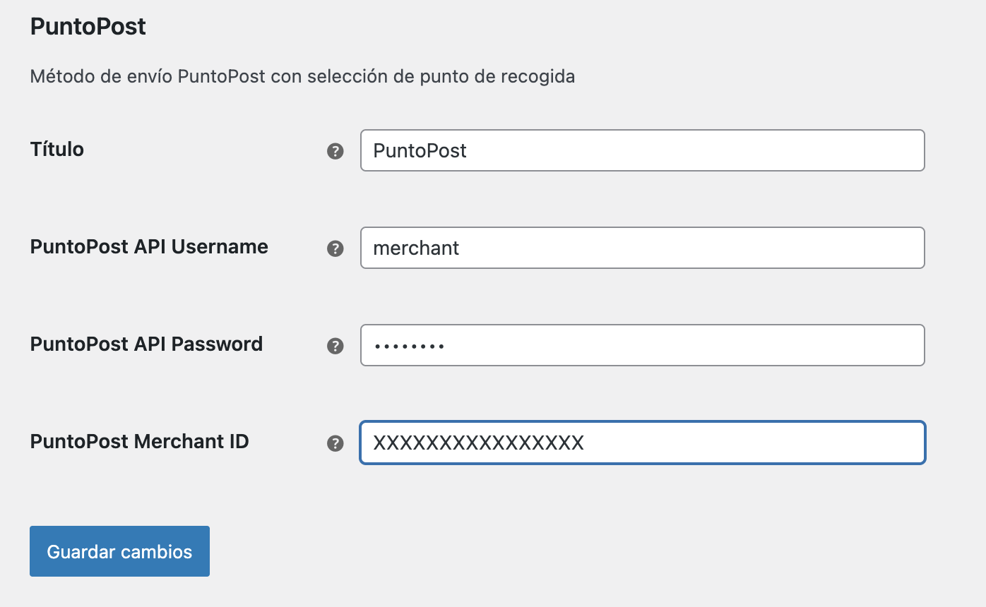 Configuración de método de envío PuntoPost